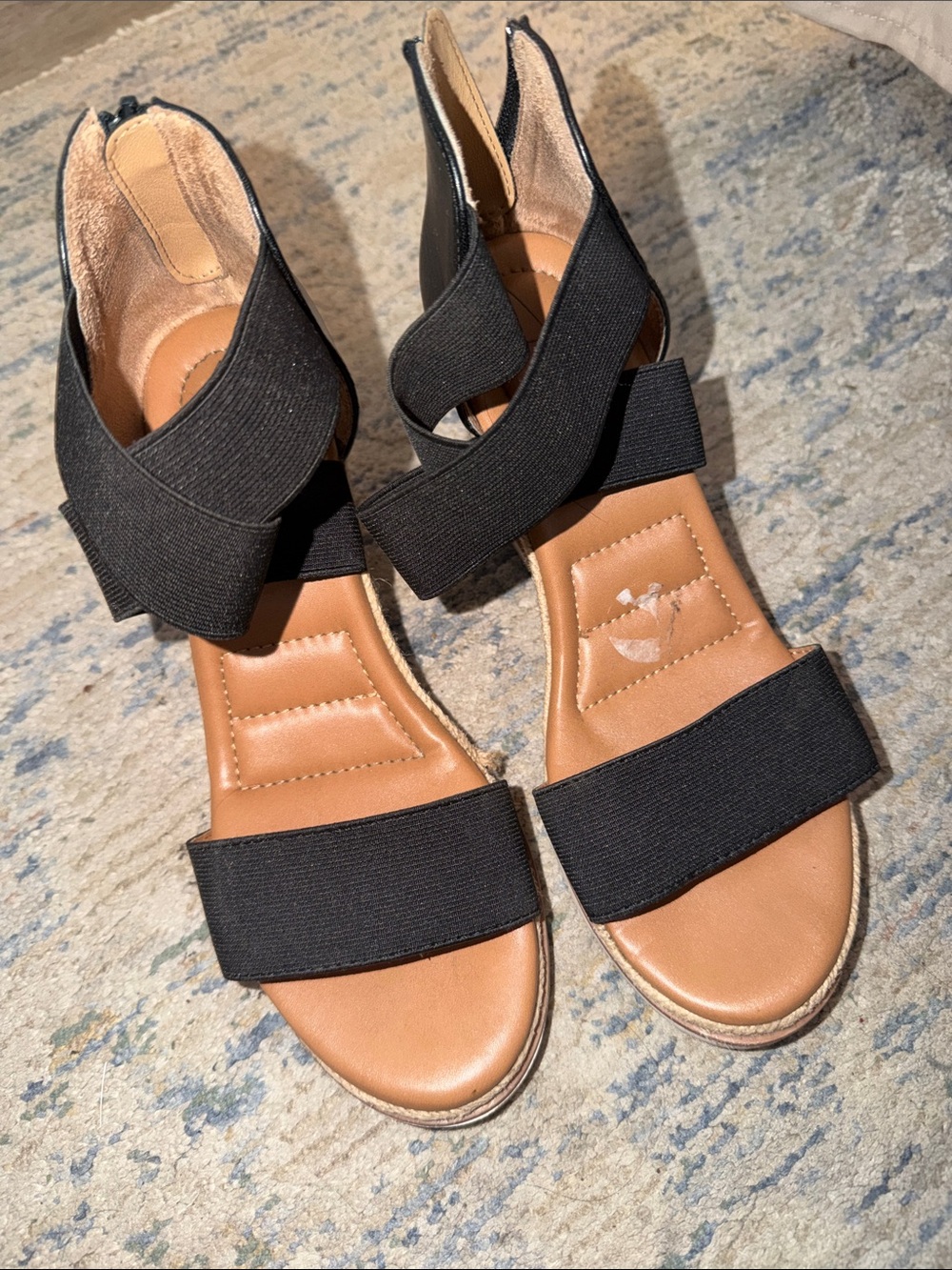 Joie Black Elastic Strap Sandals with Tan Insole